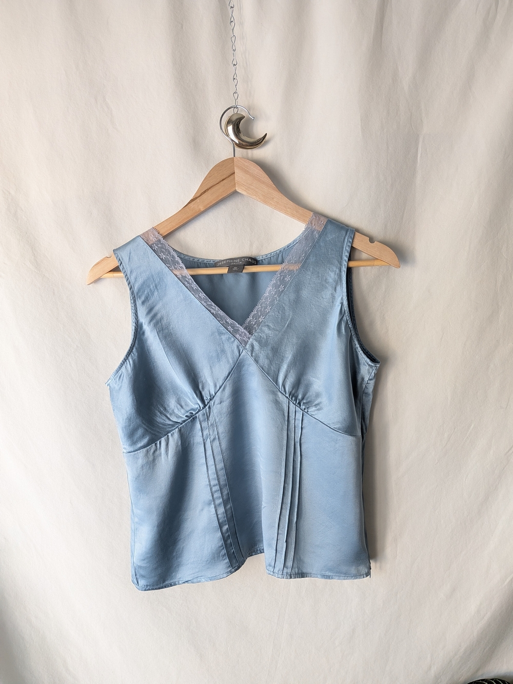 Josephine Chaus Blue 100% Silk Lace Camisole Blouse